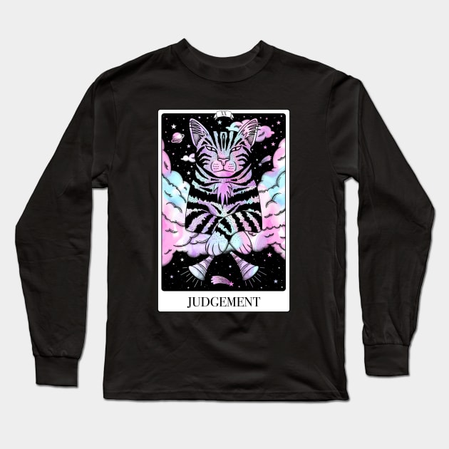 Judgement Tarot Card As A Very Judgemental Tabby Cat with Marble Pastel Colours Long Sleeve T-Shirt by The Lunar Resplendence